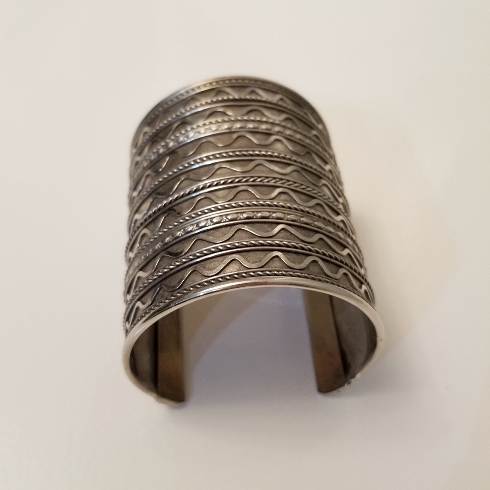 Large Boho Silver Cuff